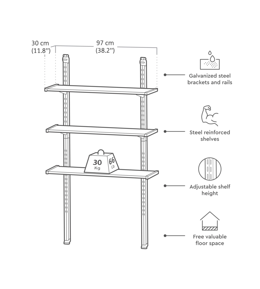 Kit scaffalatura per casette keter "shelving kit 100" in metallo 97x30 cm